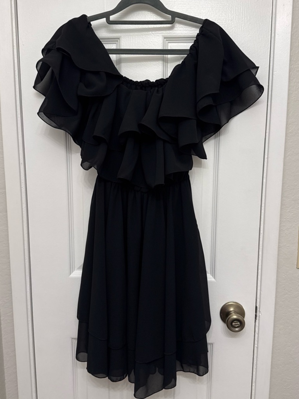 Black Ruffled Off-Shoulder Dress
